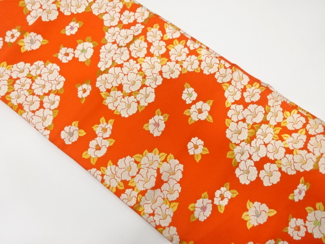 椿模様織り出し　名古屋帯